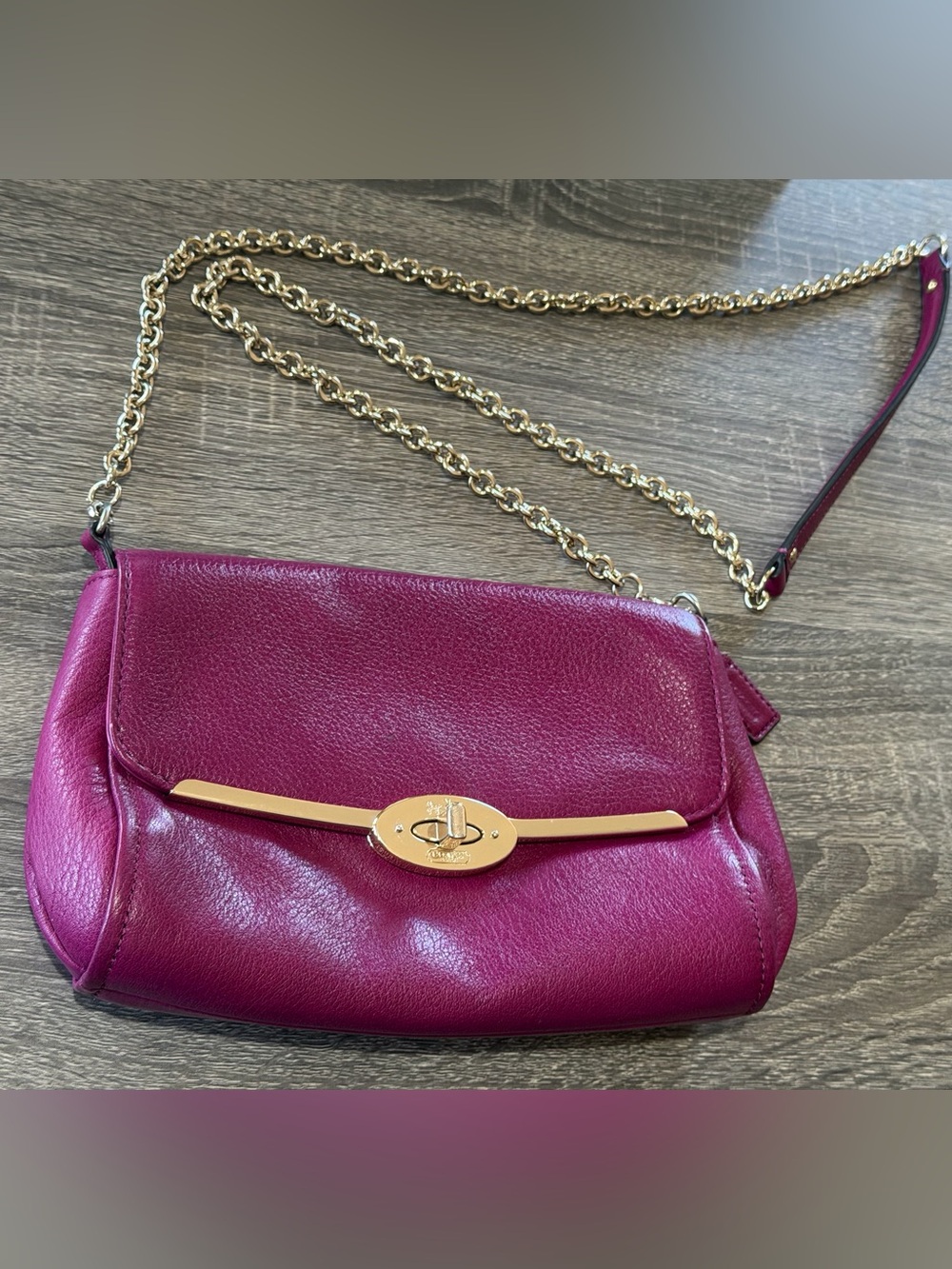 Coach Leather Chain Shoulder Bag - Gold Hardware